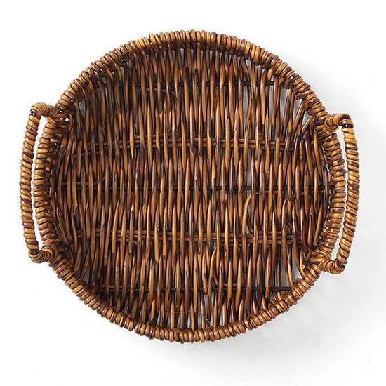 BONITA 원형 라탄짜임 바구니 트레이 약 20cm 월넛