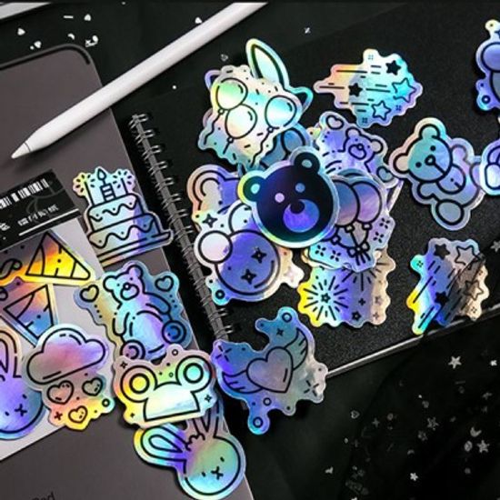 레이저 홀로그램 조각 스티커 40매 다꾸 폰꾸