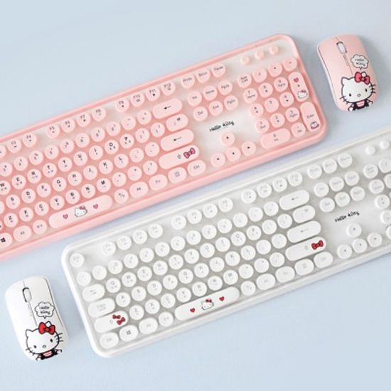 헬로키티 레트로 무선 키보드 마우스 세트  