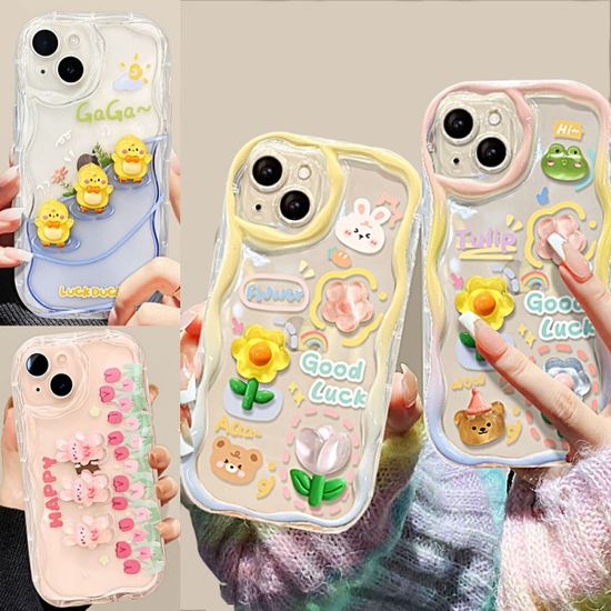 아이폰15 프로 맥스 귀여운 레진 캐릭터 물결 케이스