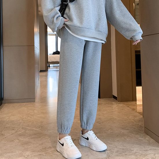 여성 꾸안꾸 얇은 와플 밑단밴딩 배기핏 바지