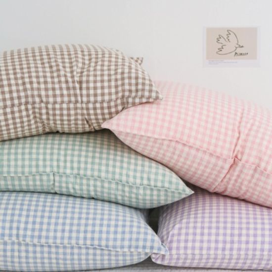 멜란 워싱 면 베개 커버-6컬러 (체크/무지)