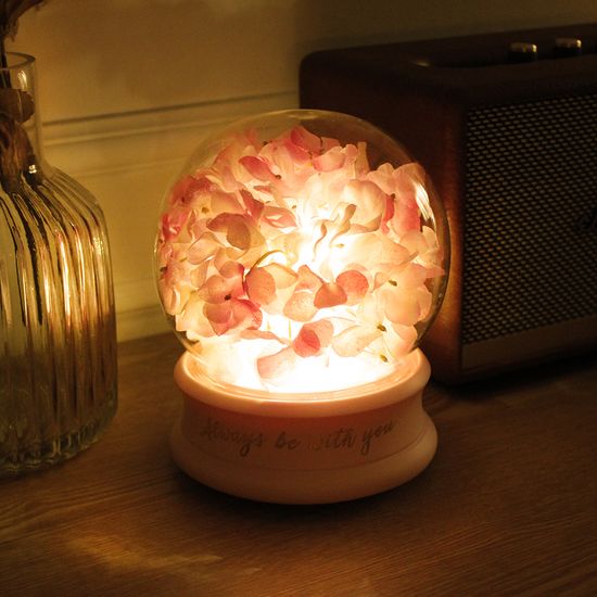 [클리어런스]수국 유리 돔 LED 멜로디 무드등