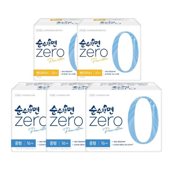 순수한면 제로 중형(16P) 3팩 + 팬티라이너(20P) 2팩