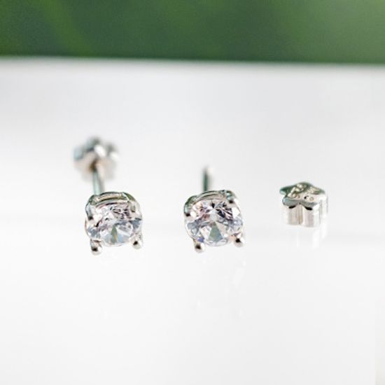실버 꽃잠금 큐빅 피어싱 3mm 4mm
