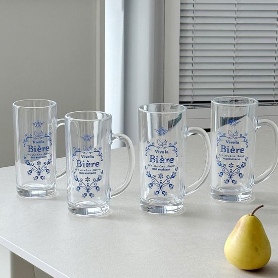 마메종 블루로즈 손잡이 맥주잔, 비어 글라스 360ml 