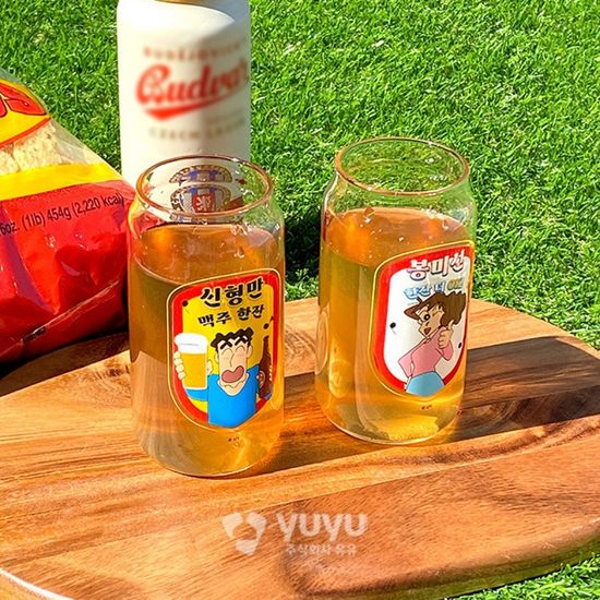 짱구 신형만 봉미선 330ml 2p 맥주 하이볼 유리컵