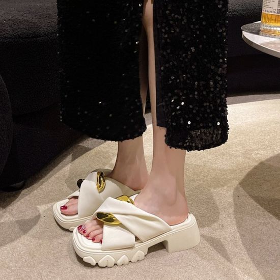 통굽 메탈 어글리 푹신한 쿠션 편안한 샌들 슬리퍼