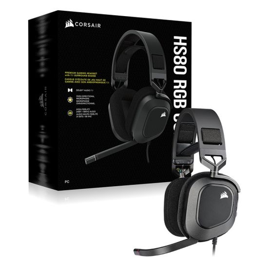 커세어 유선헤드셋 HS80 RGB USB CARBON