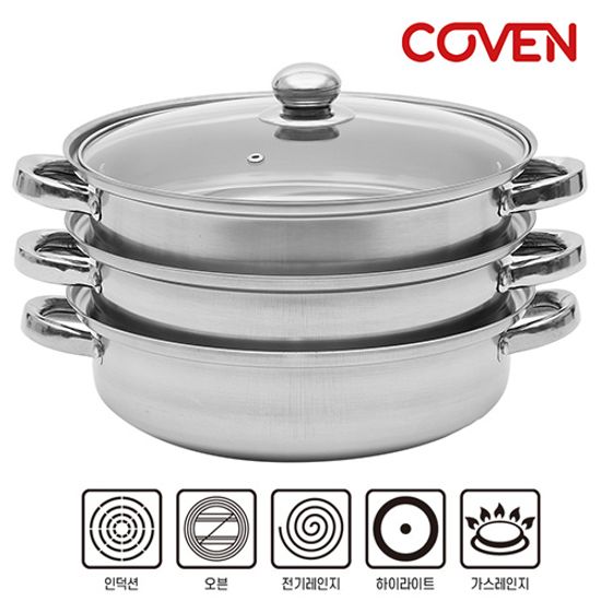 코벤 스텐레스 3단 찜 전골 멀티 냄비 COV-03SS
