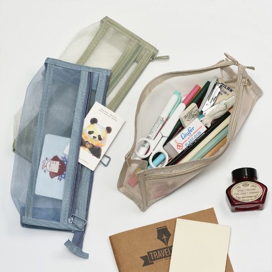 2단 메쉬 삼각 중학생 고등학생 대학생 필통 파우치