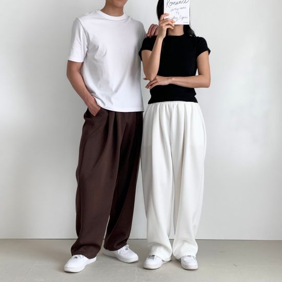 남녀 공용 슈나 캐도프 3턱 와이드 바지 와이드핏