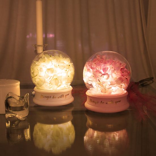 [클리어런스]수국 유리 돔 LED 멜로디 무드등