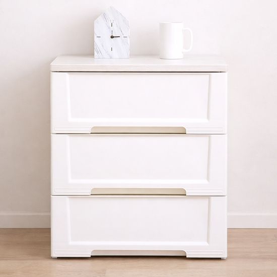 화이트 이노스 우드상판 3단 플라스틱 서랍장 정리함