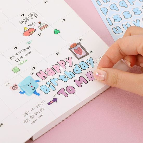 뚱파벳 투명라인 알파벳 스티커 8장 세트