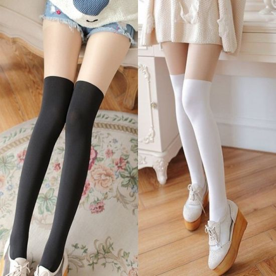 골프 교복 니삭스 투톤 시스루 무릎 양말 반 스타킹