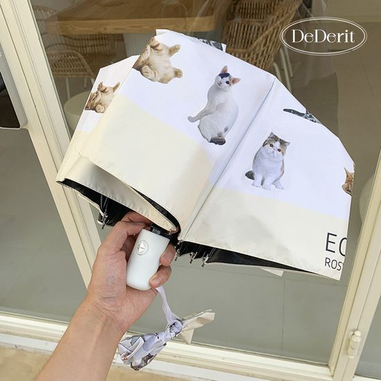 [데데리트]고양이 3단 자동 우산 자외선차단 양우산