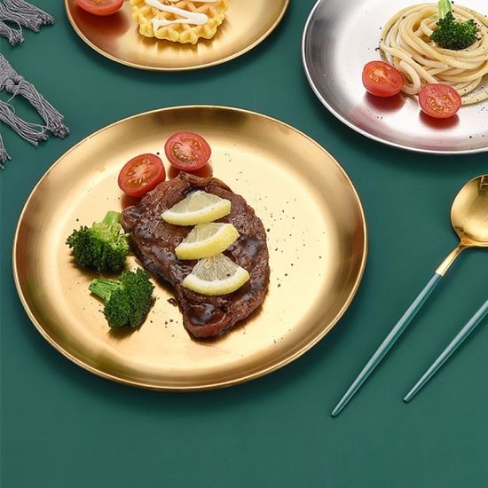 홈인쿡 플랫원형 스텐 접시 4p세트(30cm) (골드) 식기