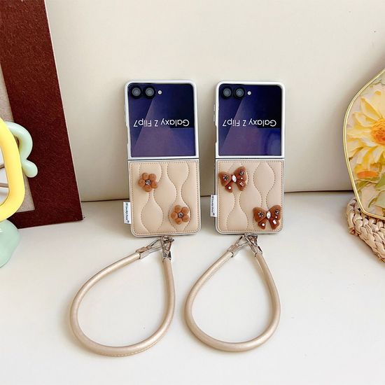 갤럭시 z플립 7 6 5 퀄팅 가죽 리본 꽃 데코덴 케이스