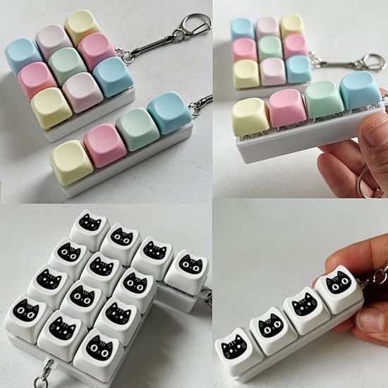 미니 led 고양이 키보드 딸깍이 키캡 키링 4구 장난감
