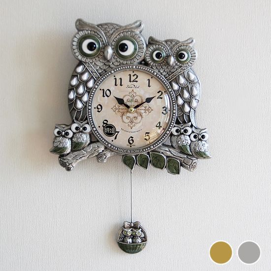무소음 원앙 복부엉이(소) 주물 추벽시계 HSP-197