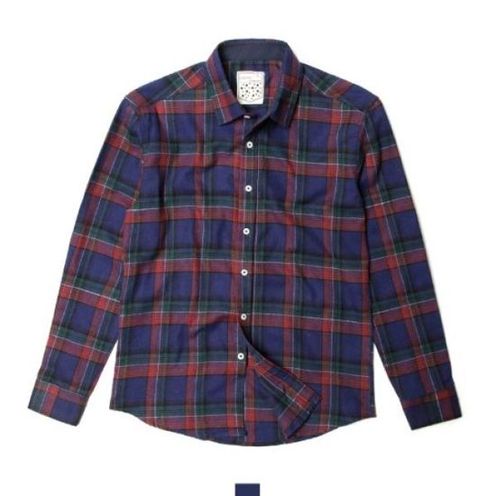 남자 기모 네이비 체크 셔츠 긴팔 소프트 남방