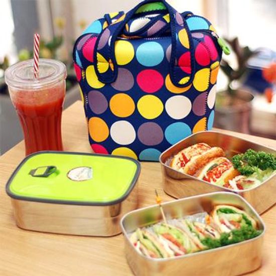 스텐레스 피크닉도시락통 파우치세트 3단(대)애플그린