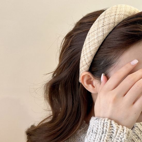 패브릭 체크 머리띠 두꺼움 머리 고정 볼륨 헤어 밴드