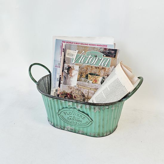 러스트 민트 양철 타원 바스켓