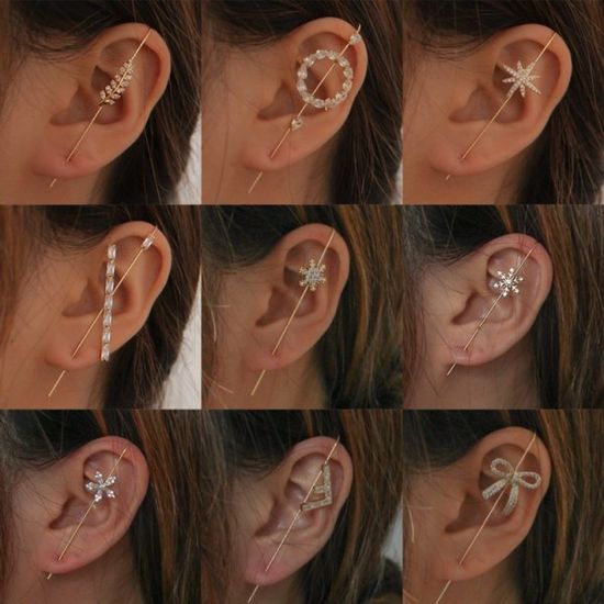 고급 큐빅 진주 크롤러 후크 피어싱 이어커프 귀걸이 