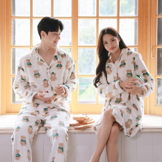 김양메이드 극세사 곰돌이 커플잠옷 원피스 파자마