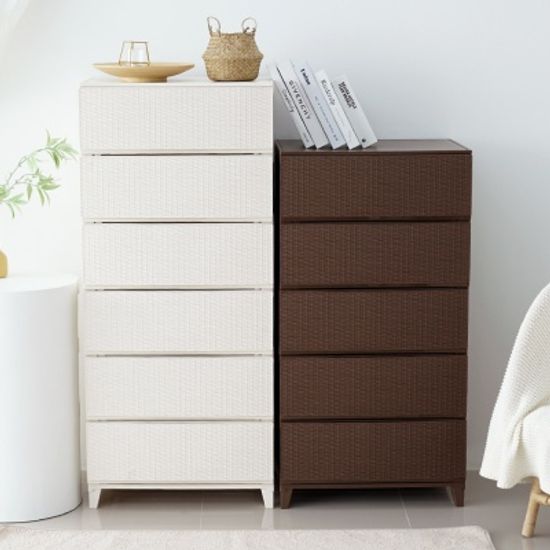 가든 라탄 서랍장 와이드형 5단 플라스틱 수납장