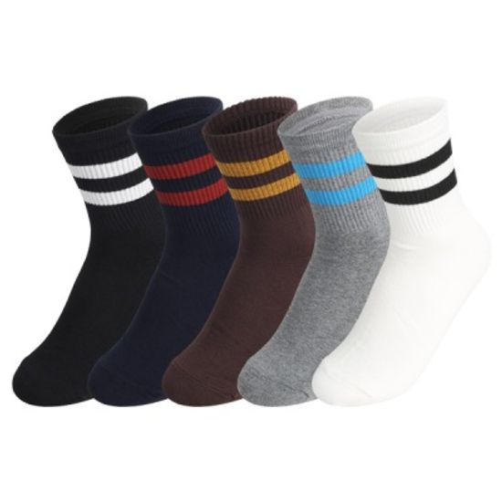 [쿠비카]투 라인 밴드 중목 여성양말 5종세트 M233