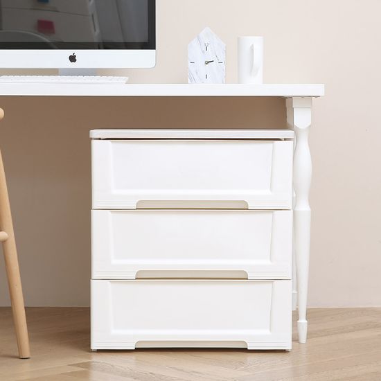 화이트 이노스 우드상판 3단 플라스틱 서랍장 정리함