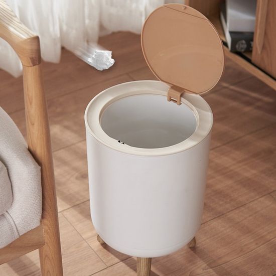 원터치 모던 화이트 우드 휴지통 7L