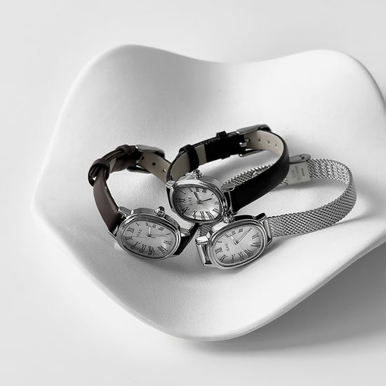 클래식 실버 타원 시계 2type