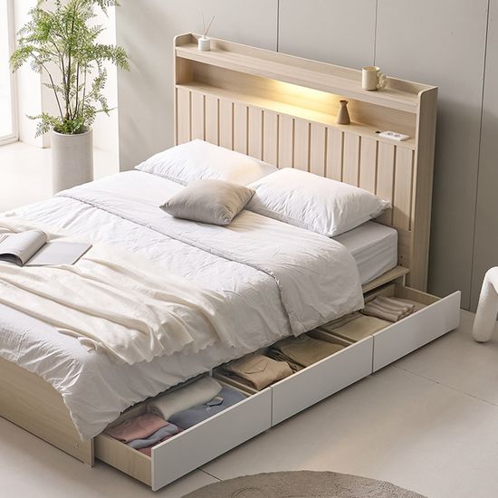 [보루네오]KC800 조명침대 SS (2단매트,서랍포함)