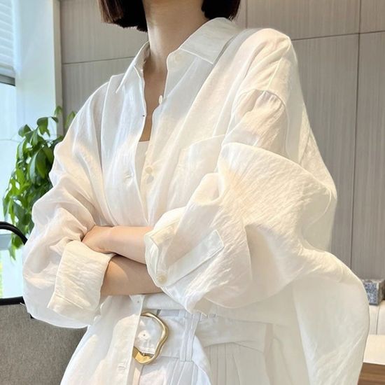 오버핏 롱슬리브 심플 화이트 셔츠 여성 남방 데일리