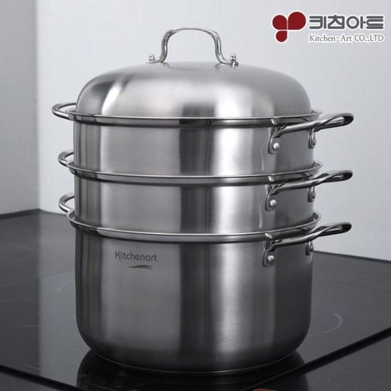스텐찜기 인덕션겸용 IH 올가 3단 찜솥 36cm 대형 찜
