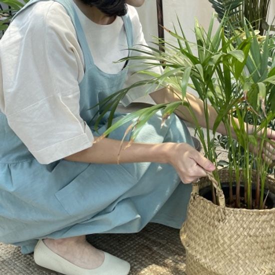 쿠이나 자체제작 프릴 와이드 린넨 앞치마 원피스