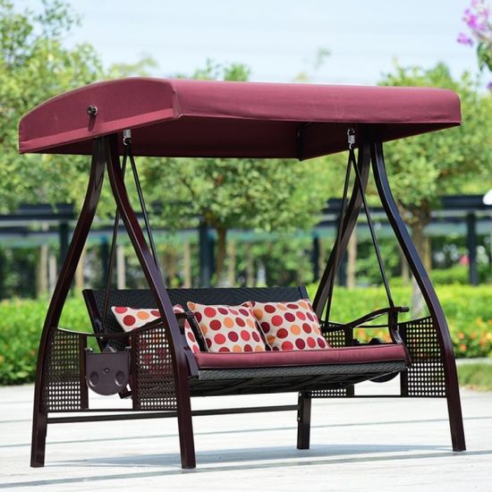 3인용 정원 그늘막 그네의자 (레드)