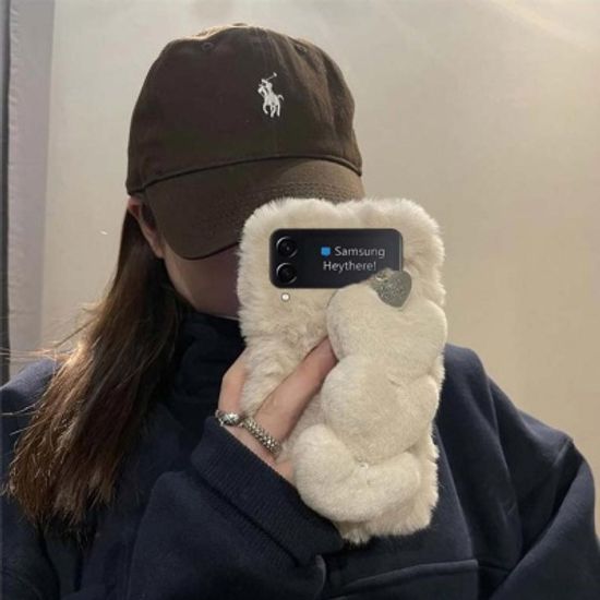 갤럭시Z 플립 폴드 4 3 빅하트 밍크 털 스트랩 케이스