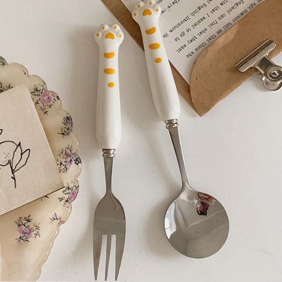 꾹꾹호랑 휴대용 숟가락 포크 세트 도시락수저 화이트