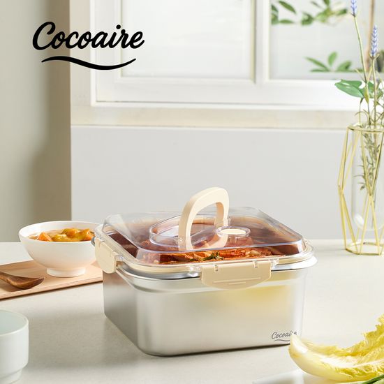[코코에르] 스텐 핸들형 보관용기 정사각 1.8L/4L