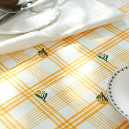 레트로 체크 망고튤립 면식탁보 테이블보 덮개