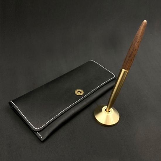 LOG DP-201 Walnut+Brass Ball Pen with Brass Stand