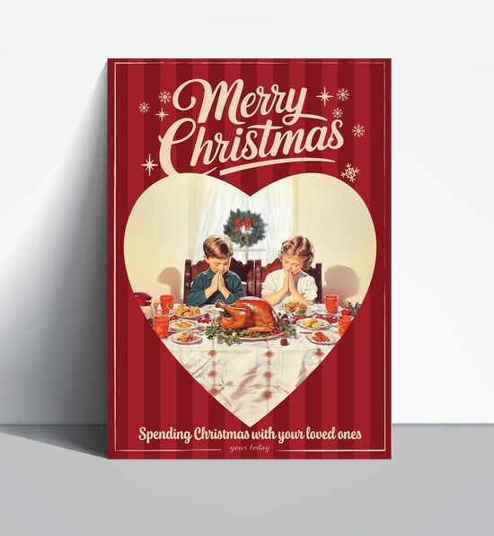 크리스마스 기도하는 아이들 빈티지 일러스트 포스터