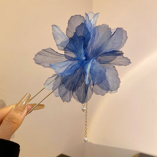 수채화 레이스 꽃 비녀 핀 머리 장식 예쁜 헤어 삔