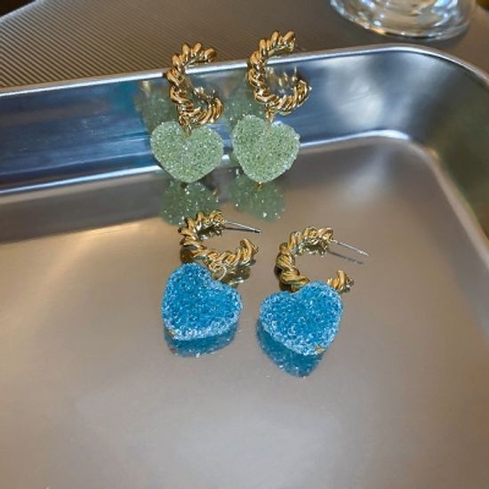 크리스탈 캔디 리본 하트 숏드롭 귀걸이 악세사리