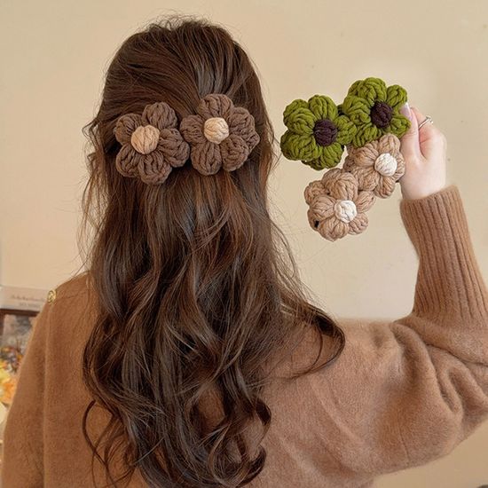 예쁜 니트 뜨개 플라워 꽃 헤어 집게핀 겨울 클립 삔